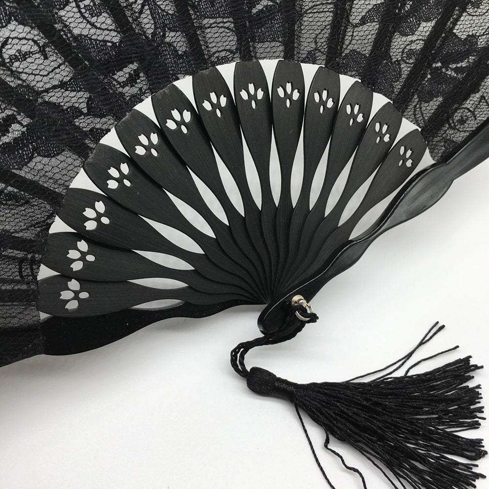 Éventail En Dentelle Noir - Accessoire Halloween, Danse Ou Décoration Gothique | Taille 50x27cm - 8