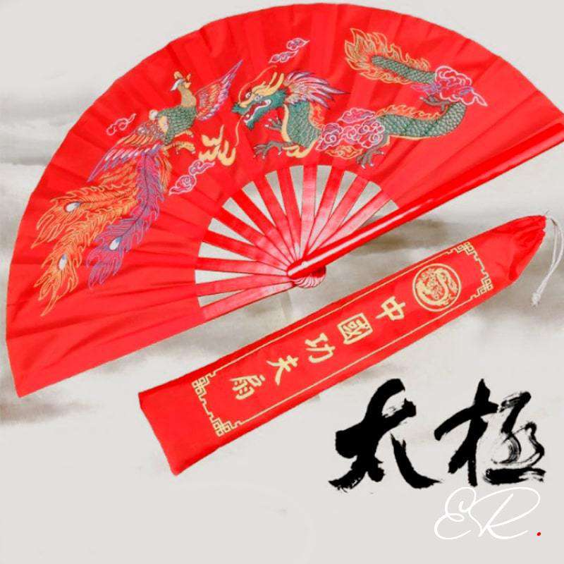 Éventail Décoratif Dragon Vert Et Rouge Avec Paillettes Dorées - Neuf Avec étiquettes