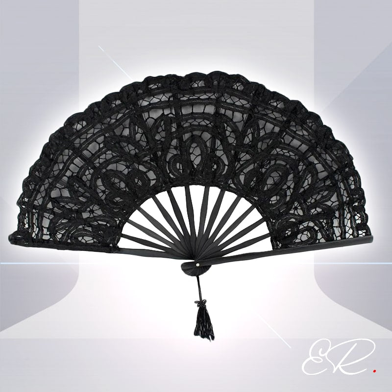 Hitopin Éventail En Dentelle Noire Vintage – Pliant Élégant 27 Cm, Idéal Mariage, Soirée & Décoration
